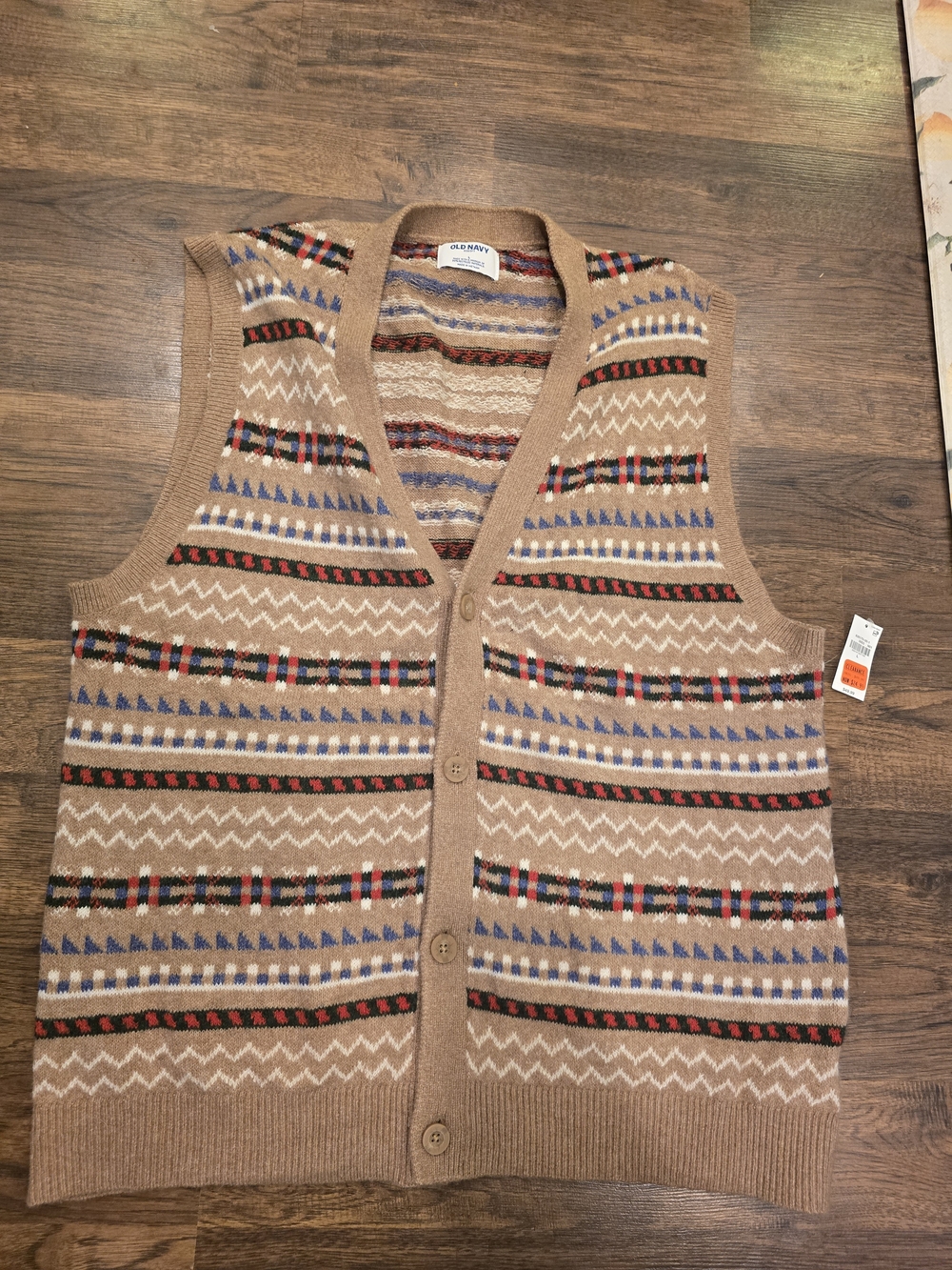Old Navy Men's Tan Patterned Knit Vest